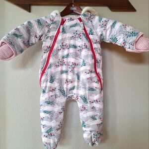Baby Boden Bunny Print Double Zip Hooded Cozy Suit Size 6-12 months